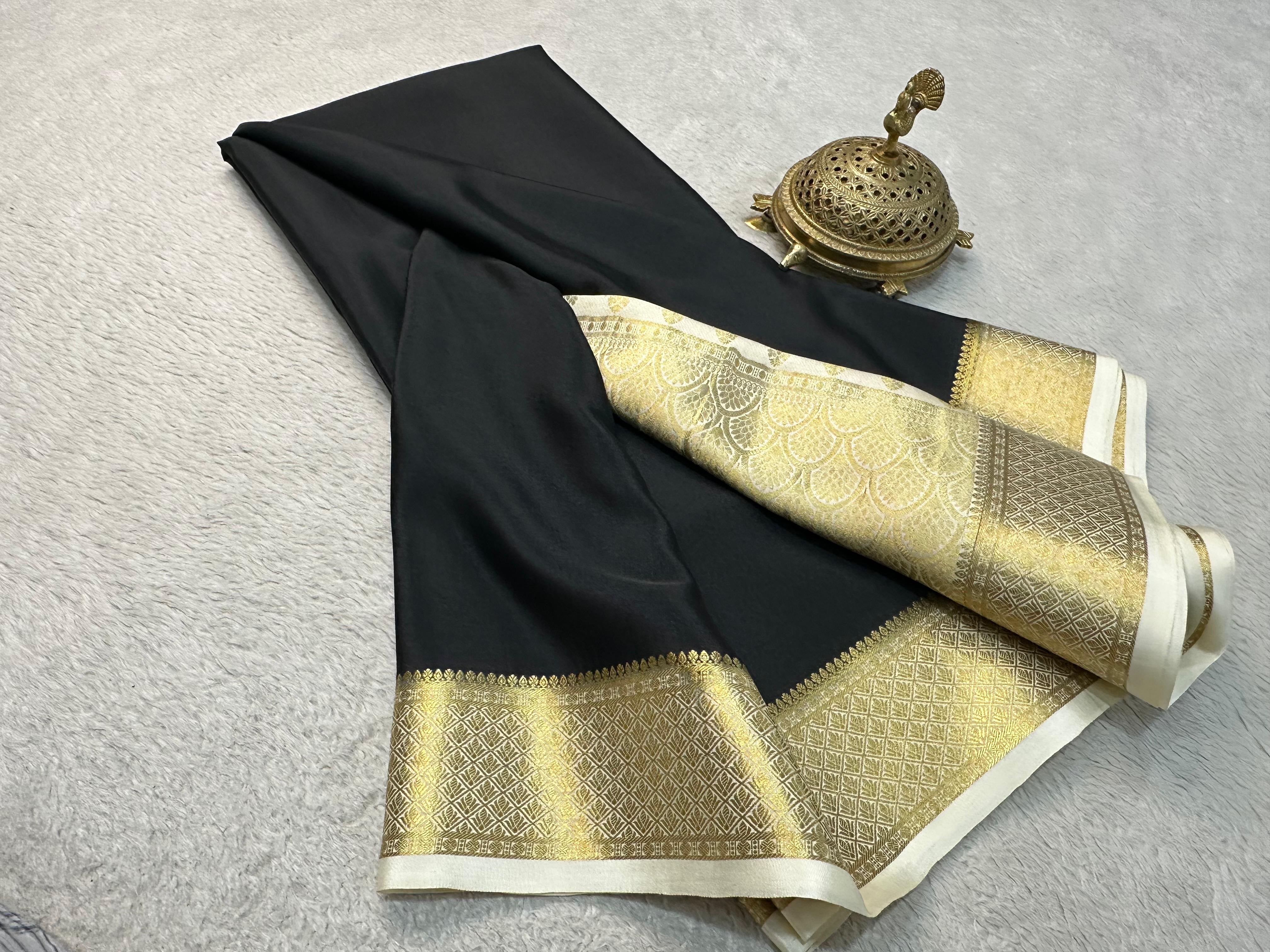 Classic Shadow Black & White Elegance Mysore Silk Saree SS24642