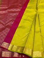 Load image into Gallery viewer, Classic Olive Green &amp; Ruby Pink 1gm Zari Elegance Kanchipuram Handloom Silk Saree SS27968
