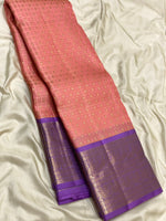 Load image into Gallery viewer, Classic Peach &amp; Lavender 1gm Zari Kanchipuram Handloom Silk Saree SS25808
