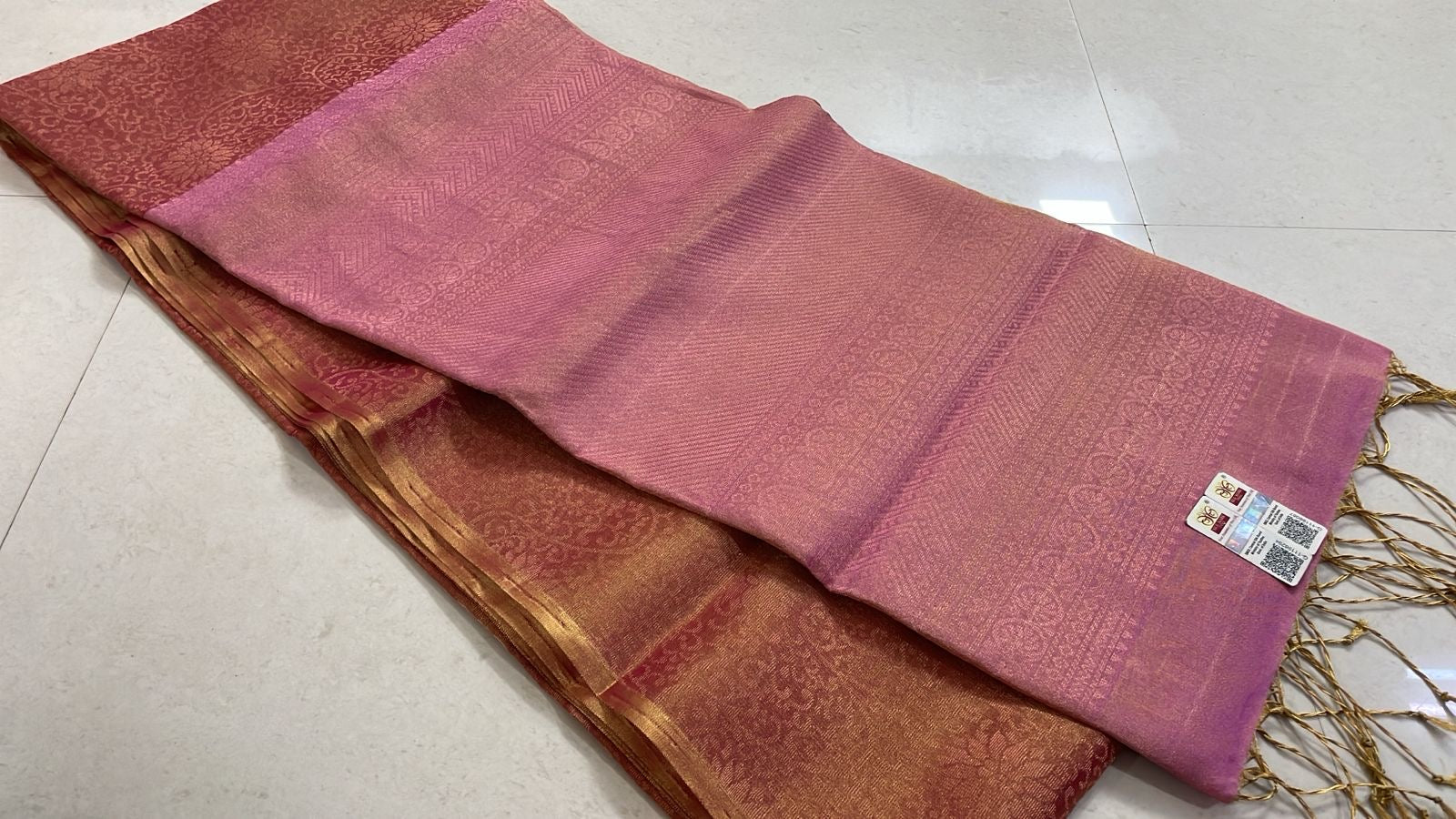 Classic Sunset Orange & Pink Double Warp Elegance Handloom Soft Silk Saree SS26452