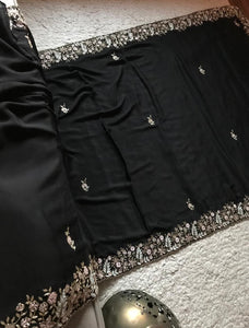 Classic Charcoal Black Elegance Chiffon Crepe Saree SS23926