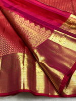 Load image into Gallery viewer, Classic Pinkish Red 2gm Zari Bridal Elegance Kanchipuram Handloom Silk Saree SS25431
