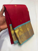 Load image into Gallery viewer, Classic Vintage Maroon &amp; Ash Blue 2gm Zari Elegance Kanchipuram Handloom Silk Saree SS27907
