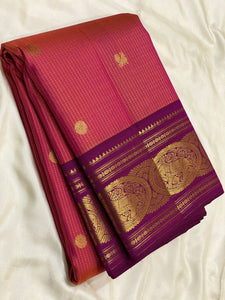 Classic Pinkish Orange & Plum 2gm Zari Vaira Oosi Elegance Kanchipuram Handloom Silk Saree SS25326