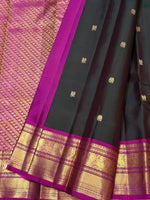 Load image into Gallery viewer, Classic Shadow Blackish Green &amp; Fuchisa Pink 2gm Zari Vintage Elegance Kanchipuram Handloom Silk Saree SS27890

