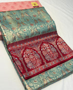 Load image into Gallery viewer, Classic Sky Blue &amp; Ruby Red Bridal Elegance Kanchipuram Tissue Handloom Silk Saree SS24677
