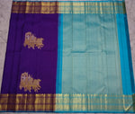 Load image into Gallery viewer, Classic Violet &amp; Sky Blue 2gm Zari Elegance Kanchipuram Handloom Silk Saree SS24628
