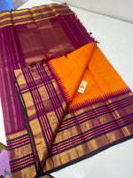 Load image into Gallery viewer, Persimmon Orange &amp; Berry Plum 2gm Zari Elegance Kanchipuram Handloom Silk Saree SS20449

