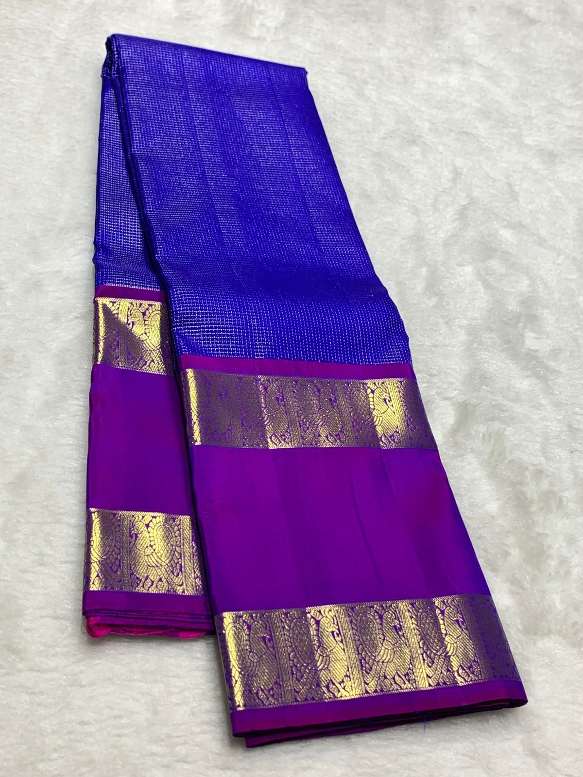 Classic Royal Blue & Purple 2gm Zari Elegance Kanchipuram Silk Saree SS23940