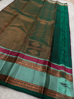 Load image into Gallery viewer, Classic Grape Purple &amp; Timber Green 2gm Zari Elegance Kanjivaram Handloom Silk Saree SS22936
