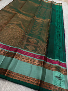 Classic Grape Purple & Timber Green 2gm Zari Elegance Kanjivaram Handloom Silk Saree SS22936