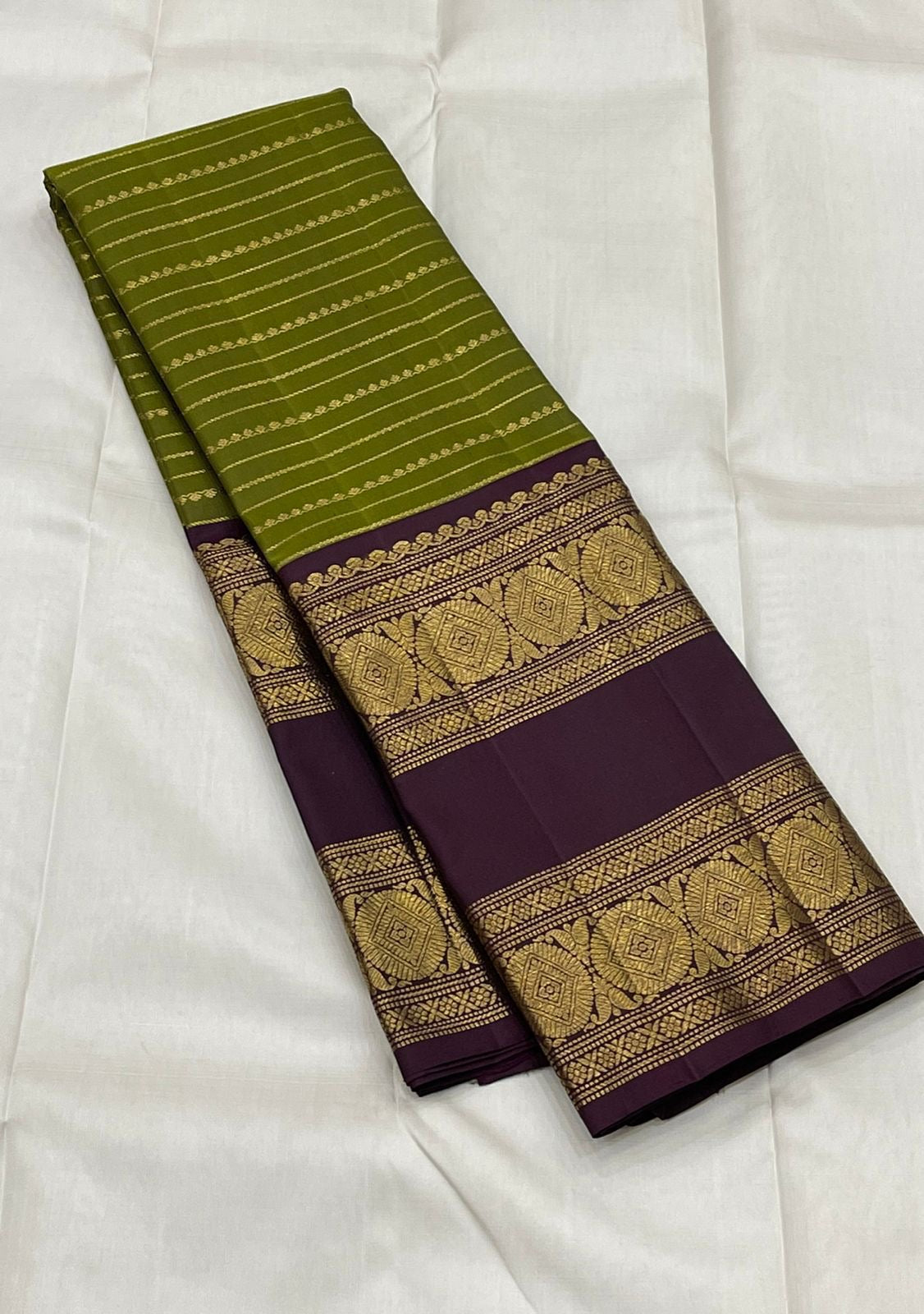 Classic Olive Green & Jam Purple 2gm Zari Elegance Kanchipuram Handloom Silk Saree SS24258