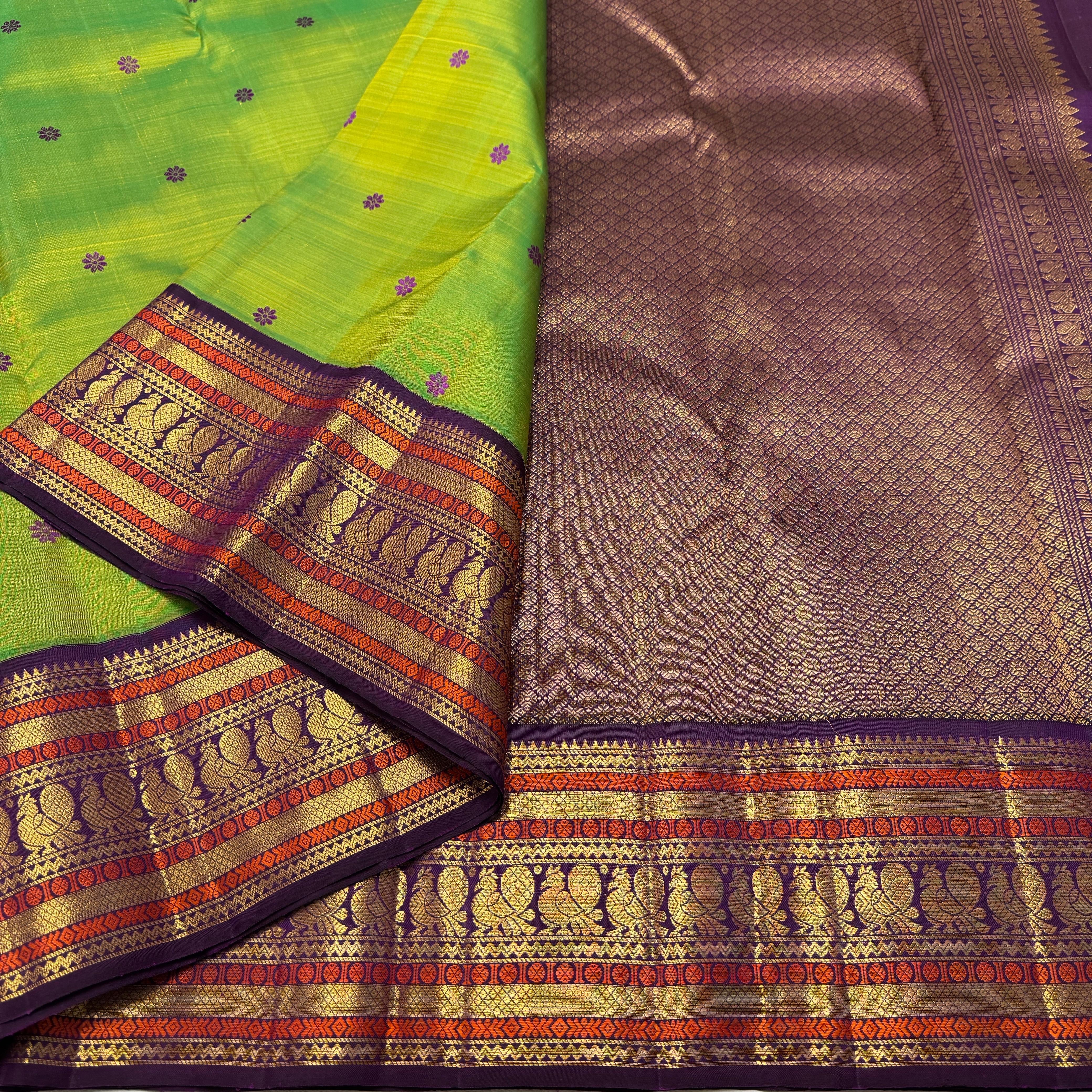 Classic Spring Green & Plum Kanchipuram Handloom Silk Saree SS26268