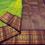 Load image into Gallery viewer, Classic Spring Green &amp; Plum Kanchipuram Handloom Silk Saree SS26268

