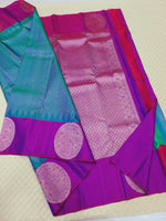 Load image into Gallery viewer, Classic Peacock Blue &amp; Wine Purple 2gm Zari Kanchipuram Handloom Silk Saree SS26195
