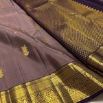 Load image into Gallery viewer, Classic Cocoa Chocolate &amp; Eminence Purple 2gm Zari Kanchipuram Handloom Silk Saree SS26054
