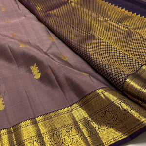 Classic Cocoa Chocolate & Eminence Purple 2gm Zari Kanchipuram Handloom Silk Saree SS26054
