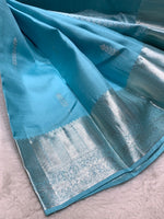 Load image into Gallery viewer, Classic Creamy Blue 2gm Zari Kanchipuram Handloom Silk Saree SS25823
