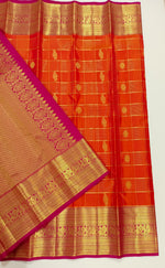 Load image into Gallery viewer, Classic Orange &amp; Rani Pink 2gm Zari Vaira Oosi Elegance Kanchipuram Handloom Silk Saree SS25268

