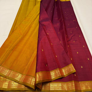 Classic Maroon & Mustard 1gm Zari Elegance Kanchipuram Handloom Silk Saree SS25191