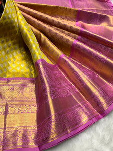 Classic Gold & Pinkish Purple 2gm Zari Bridal Elegance Kanchipuram Handloom Silk Saree SS25283