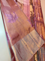 Load image into Gallery viewer, Classic Pastel Shimmer Nude Pink Maple Leaf Designed 2gm Zari Bridal Elegance Kanchipuram Handloom Silk Saree SS25946
