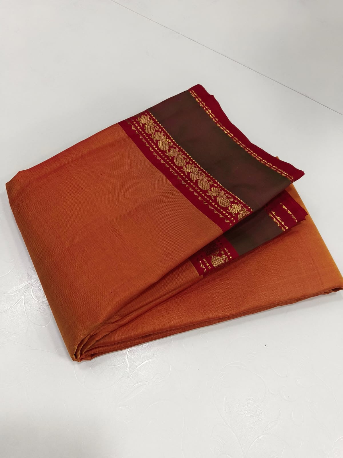 Classic Apricot Orange 1 gm Zari Elegance Kanchipuram Handloom Silk Saree SS20630