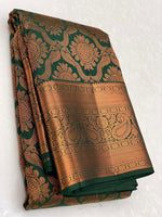 Load image into Gallery viewer, Classic Bottle Green 2gm Zari Elegance Kanchipuram Handloom Silk Saree SS23625
