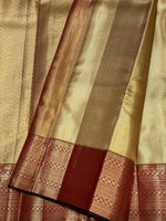 Load image into Gallery viewer, Classic Full Gold &amp; Barn Red Diagonal Rectangular Design Brocade 2gm Zari Bridal Elegance Kanchipuram Handloom Silk Saree SS27410
