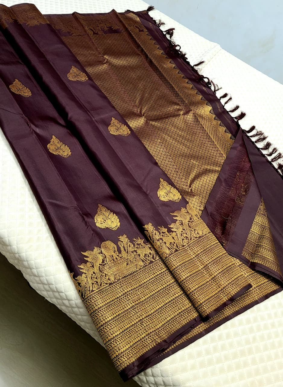 Classic Plum Berry 2gm Zari Kanchipuram Handloom Silk Saree SS26291