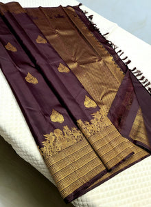 Classic Plum Berry 2gm Zari Kanchipuram Handloom Silk Saree SS26291