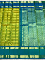Load image into Gallery viewer, Classic Spring Green &amp; Teal Blue 2gm Zari Elegance Kanchipuram Handloom Silk Saree SS27503
