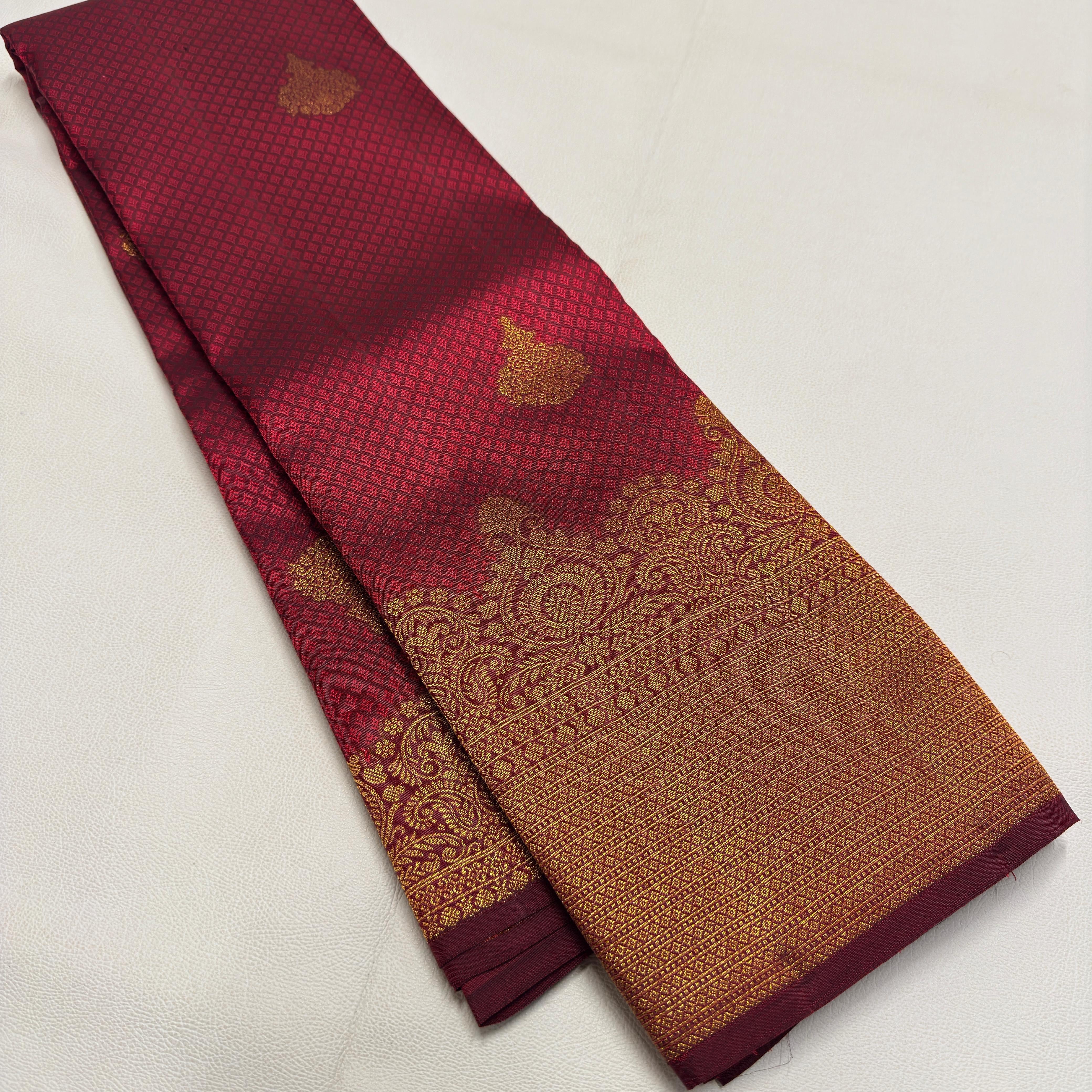 Classic Brick Red 2gm Zari Temple Bridal Elegance Kanchipuram Handloom Silk Saree SS26579