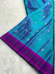 Classic Peacock Blue & Fuchsia Pink 2gm Zari Kanchipuram Handloom Silk Saree SS26502