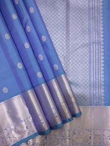 Classic Cornflower Blue Elegance Kanchipuram Handloom Silk Saree SS23479