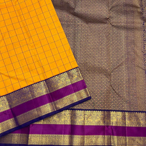 Classic Golden Yellow & Wine Berry 1gm Zari Elegance Kanchipuram Handloom Silk Saree SS24712