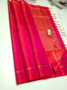 Classic Orange Pink Elegance Handloom Soft Silk Saree SS25242