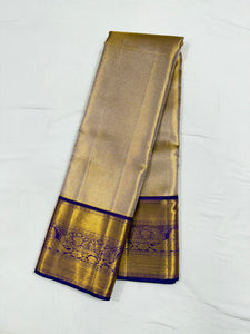 Classic Gold & Navy Blue 2gm Zari Tissue Elegance Kanchipuram Handloom Silk Saree SS24255