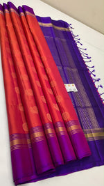 Load image into Gallery viewer, Classic Orange Rose Dual Toned &amp; Purple Elegance Handloom Soft Silk Saree SS28202
