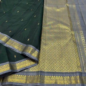 Classic Bottle Green & Grey Elegance Kanchipuram Handloom Silk Saree SS23690