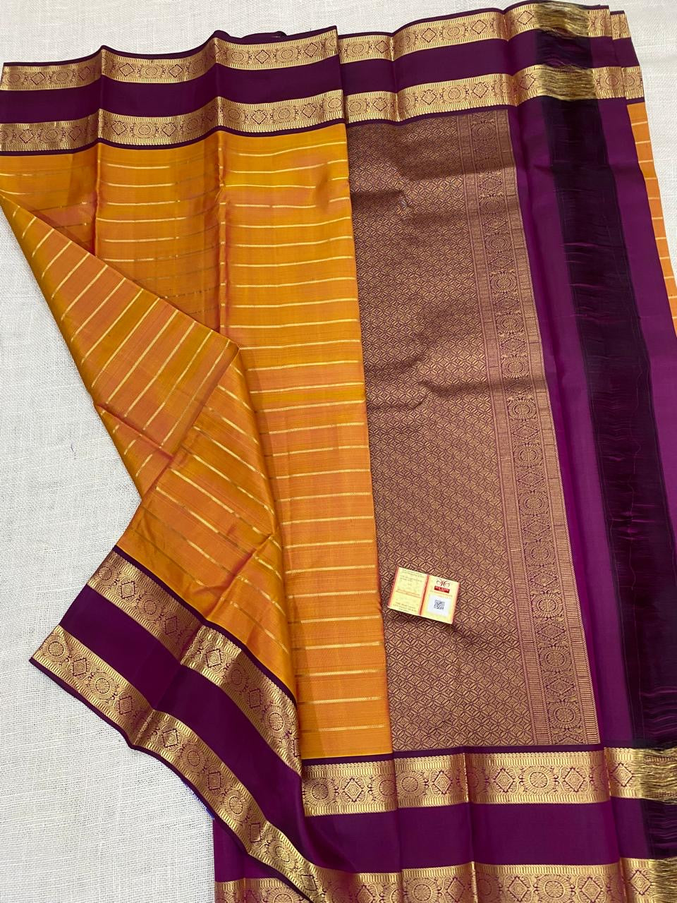 Classic Orange & Plum Kanchipuram Handloom Silk Saree SS26389