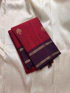 Classic Brick Red & Eminence Violet Elegance Kanchipuram Handloom Silk Saree SS23674