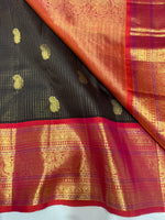 Load image into Gallery viewer, Classic Dark Chocolate Brown &amp; Brick Red 2gm Zari Elegance Kanchipuram Handloom Silk Saree SS28594

