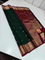 Load image into Gallery viewer, Classic Bottle Green &amp; Ruby Red Elegance Kanchipuram Handloom Silk Saree SS27655
