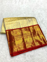Load image into Gallery viewer, Classic Golden Cream &amp; Red 2gm Zari Bridal Elegance Kanchipuram Handloom Silk Saree SS25281

