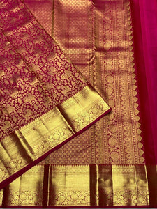 Classic Glow Pink 2gm Zari Bridal Elegance Kanchipuram Handloom Silk Saree SS25433