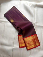 Load image into Gallery viewer, Classic Plum &amp; Scarlet Red Bridal Elegance Kanchipuram Handloom Silk Saree SS26959

