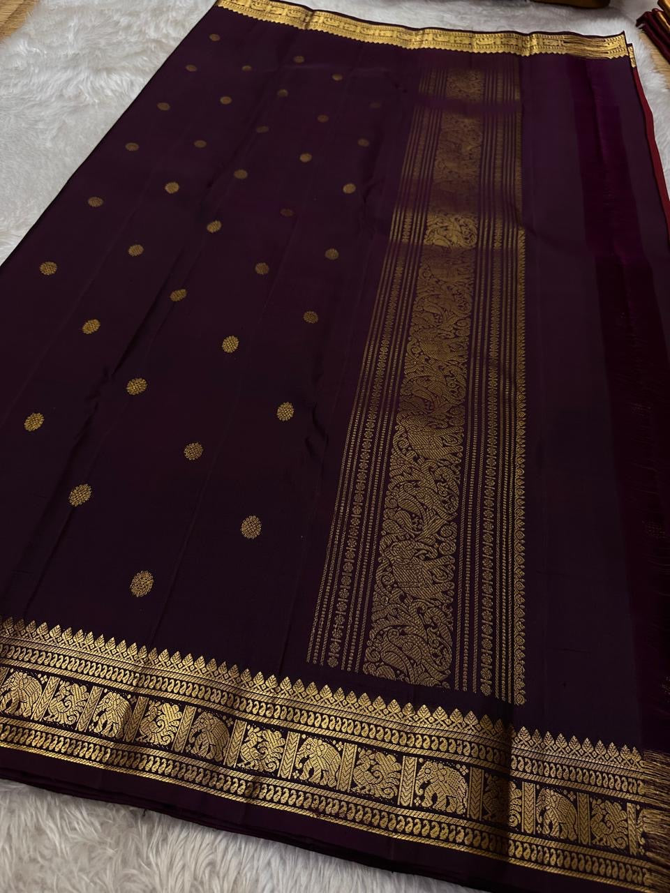 Classic Cherry Red & Dark Plum Elegance Kanchipuram Handloom Silk Saree SS24838