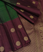Load image into Gallery viewer, Classic Bottle Green &amp; Garnet Red Maroon 2gm Zari Vaira Oosi Checks Elegance Kanchipuram Handloom Silk Saree SS27109
