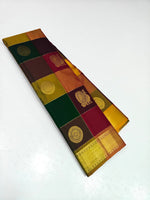 Load image into Gallery viewer, Classic Multi Color Checks 2gm Zari Elegance Kanchipuram Handloom Silk Saree SS27622
